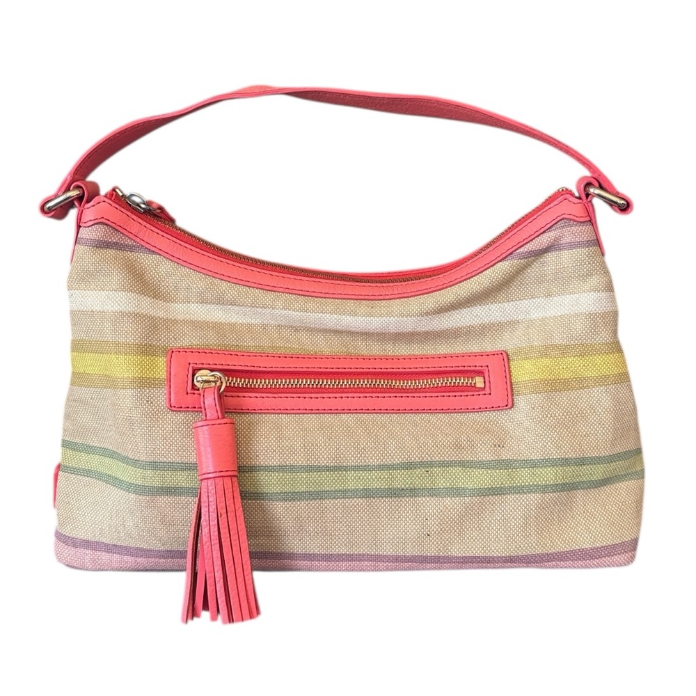 Kate Spade Pastel Striped Canvas Shoulder‎ Bag Gold Hardware
